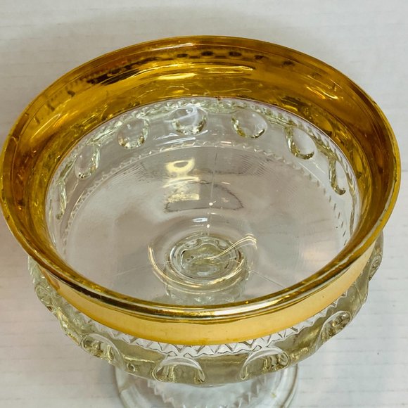 King's Crown Gold Rim Compote Clear Glass Dish Pedestal - Picture 3 of 4